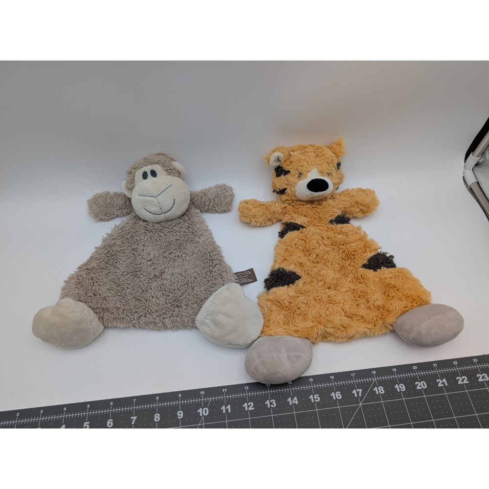 Demdaco Tiger Monkey Rattle Lovey Security‎ Blanket Stuffed Animal Toy